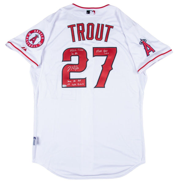Mike Trout Millville Meteor Signed Heavily Inscribed STAT Jersey MLB Authentic