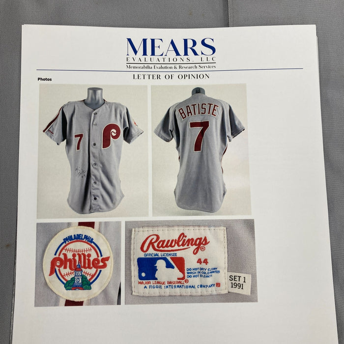 Kim Batiste 1991 Rookie Debut Game Used Philadelphia Phillies Jersey MEARS A10