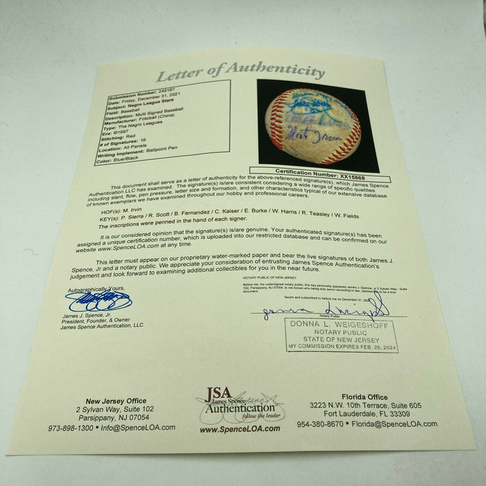 Negro League Legends Signed Official Negro League Baseball 16 Sigs With JSA COA