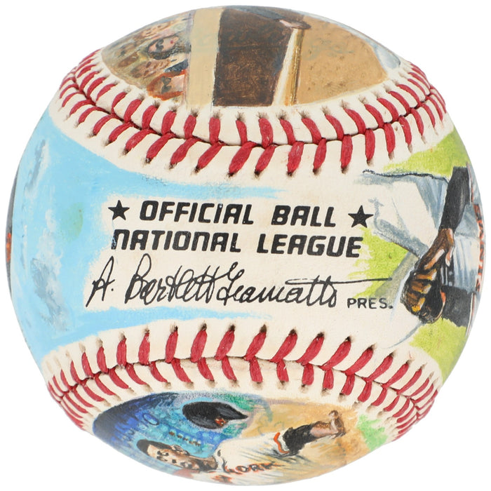 Beautiful Willie Mays Signed Ron Lewis Hand Painted Art Baseball JSA COA
