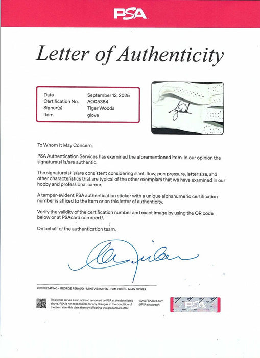 Tiger Woods Signed Nike 'TW' Golf Glove PSA DNA COA & UDA Hologram