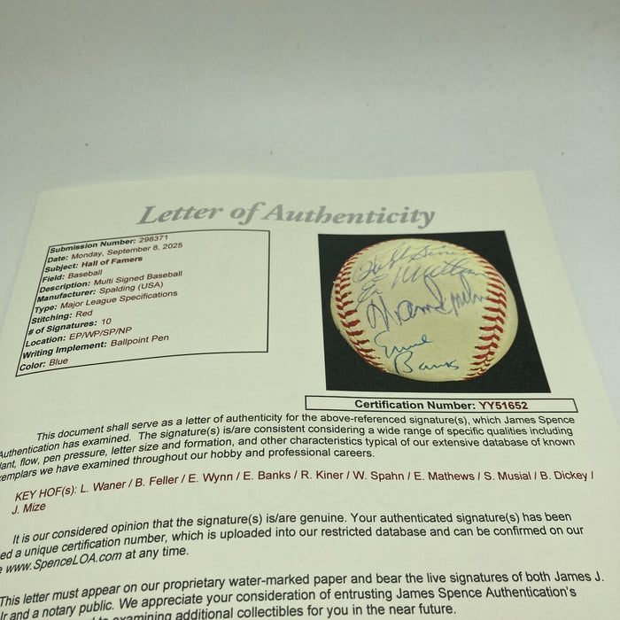 1970's HOF Multi Signed Baseball Lloyd Waner Stan Musial Ernie Banks JSA