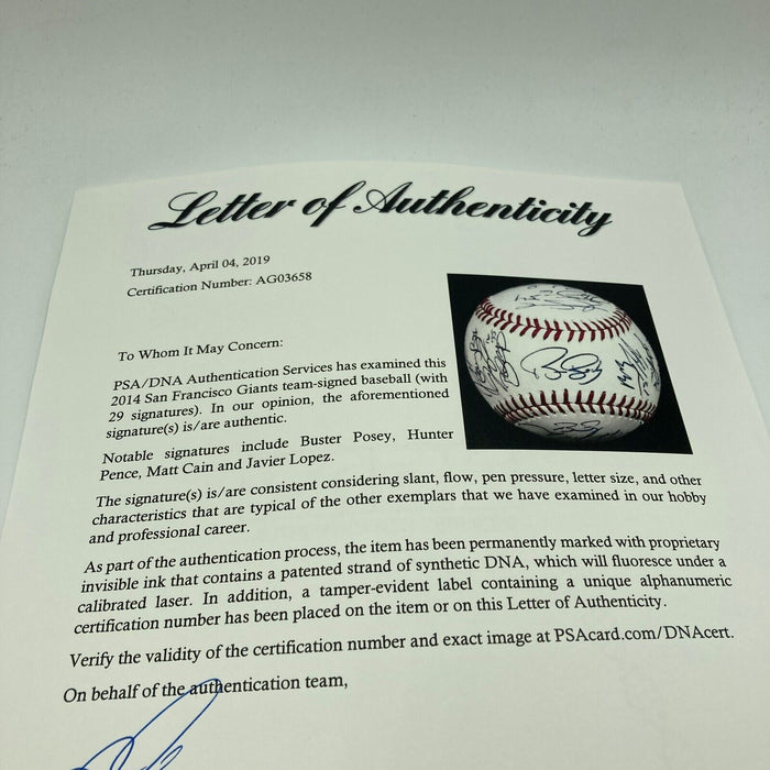 2014 San Francisco Giants World Series Champs Team Signed Baseball PSA DNA COA