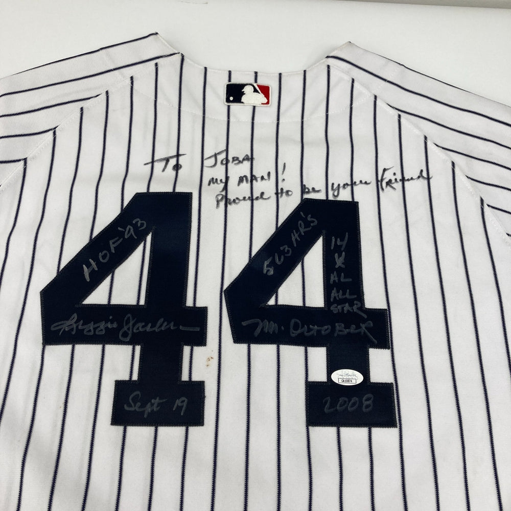Reggie Jackson Signed Heavily Inscribed STATS New York Yankees Jersey JSA