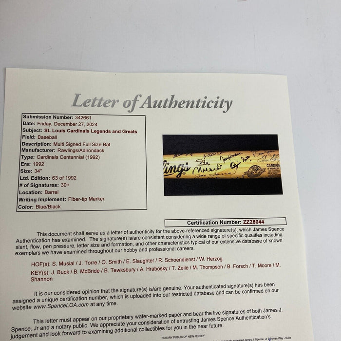 St. Louis Cardinals HOF Legends Multi Signed Bat 33 Sigs Stan Musial JSA COA