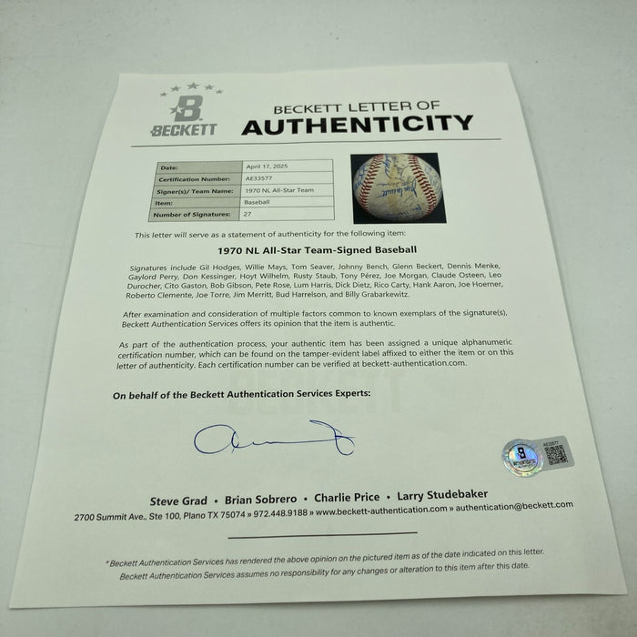 1970 All Star Game Team Signed Baseball Roberto Clemente Willie Mays Beckett COA