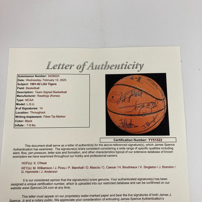 1991-92 LSU Team Signed Final Four Game Used Basketball Shaquille O'Neal JSA