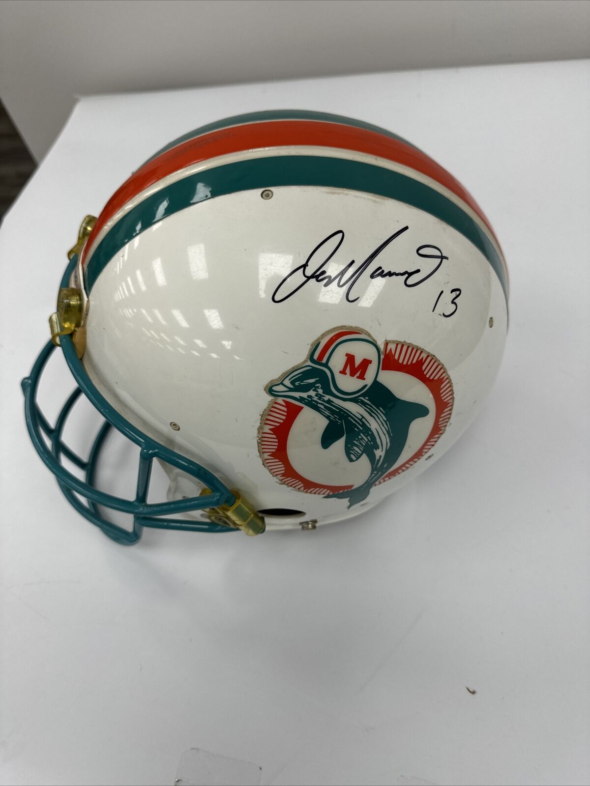 dan marino signed football helmet Dan Marino Signed 1980's Game Used Miami Dolphins Riddell Helmet JSA C — Showpieces Sports