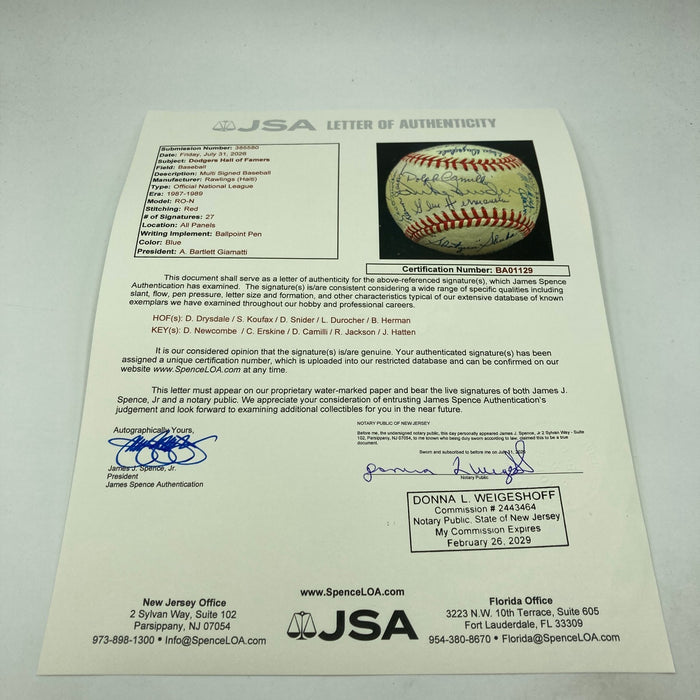 Sandy Koufax Don Drysdale Brooklyn Dodgers Legends Multi Signed Baseball JSA COA