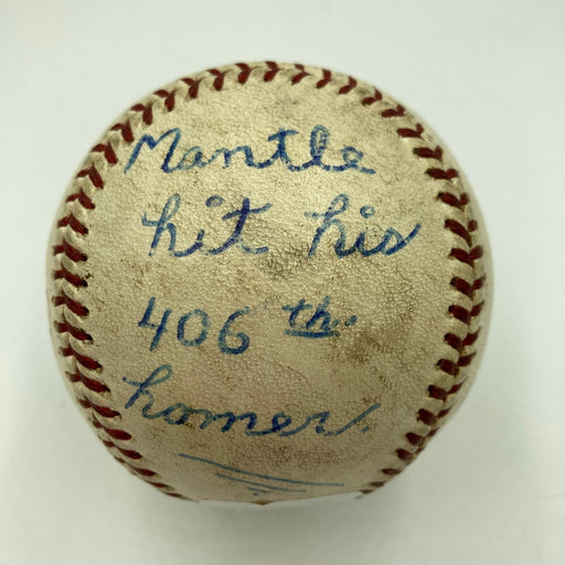 Mickey Mantle 406th Home Run Game Used Baseball Signed By Joe Pepitone JSA COA