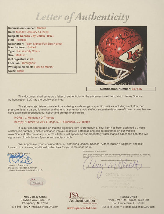 1993 Kansas City Chiefs Team-Signed Game Helmet Derrick Thomas & Joe Montana JSA