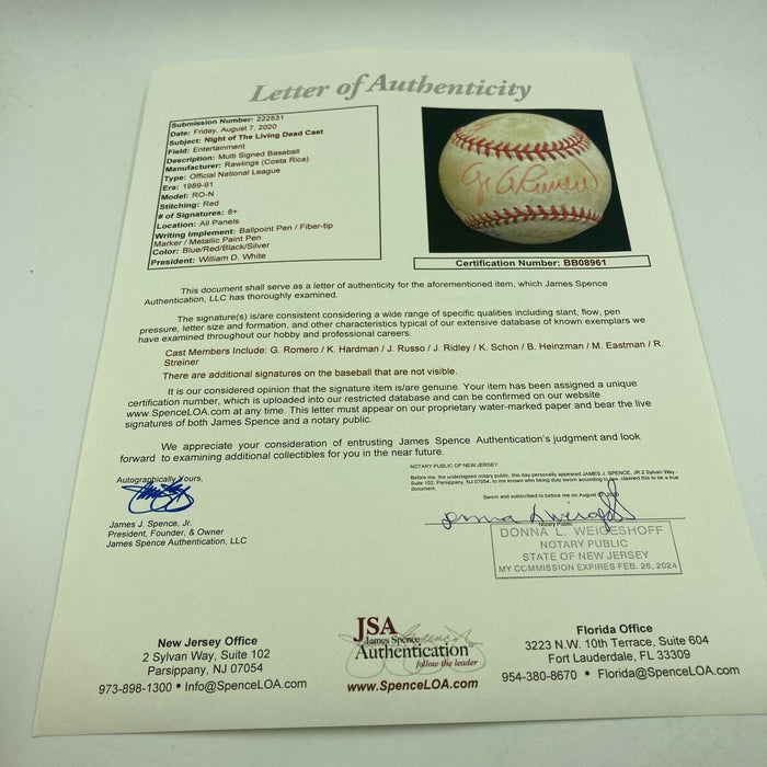 George A. Romero Night Of The Living Dead Cast Signed Baseball JSA COA RARE