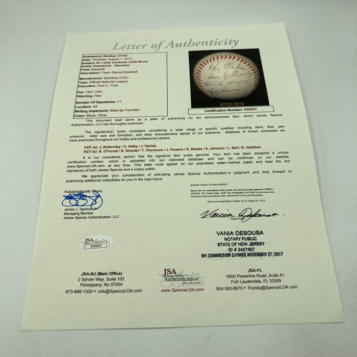 1926 St. Louis Cardinals World Series Champs Team Signed Baseball JSA COA