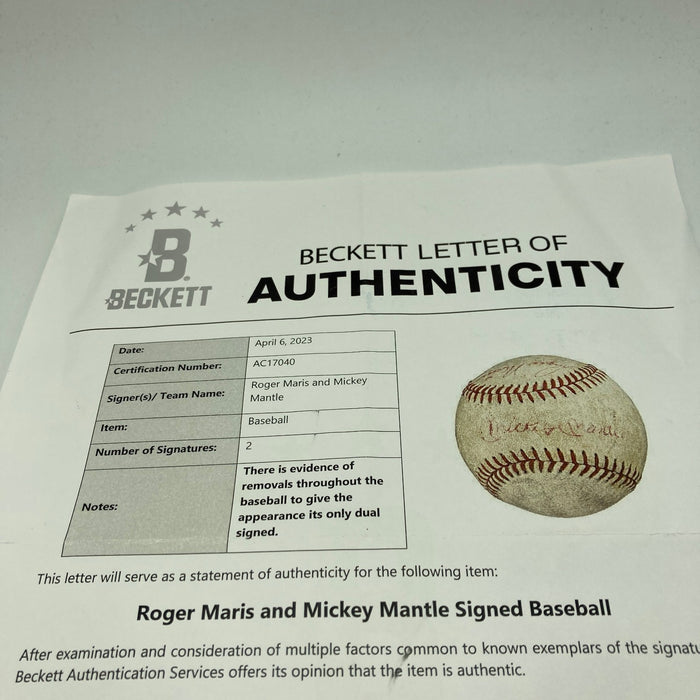 Mickey Mantle & Roger Maris Signed 1960's American League Cronin Baseball JSA