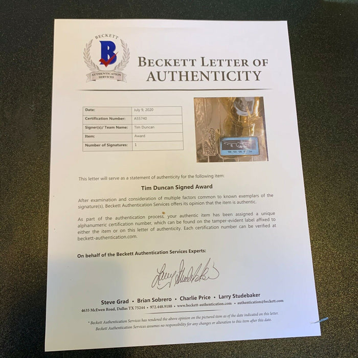 Tim Duncan Signed San Antonio Spurs NBA Championship Trophy With Beckett COA