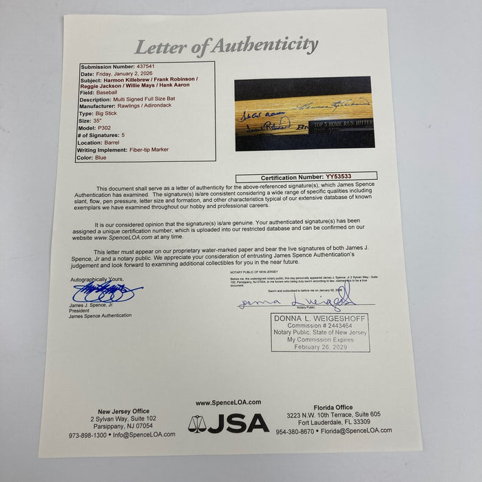 Willie Mays Hank Aaron 500 Home Run Club Signed Rawlings Baseball Bat JSA COA