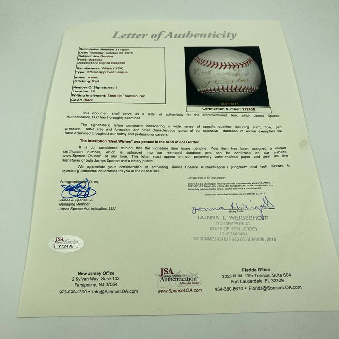 Rare Joe Gordon Single Signed Autographed Baseball HOF With JSA COA