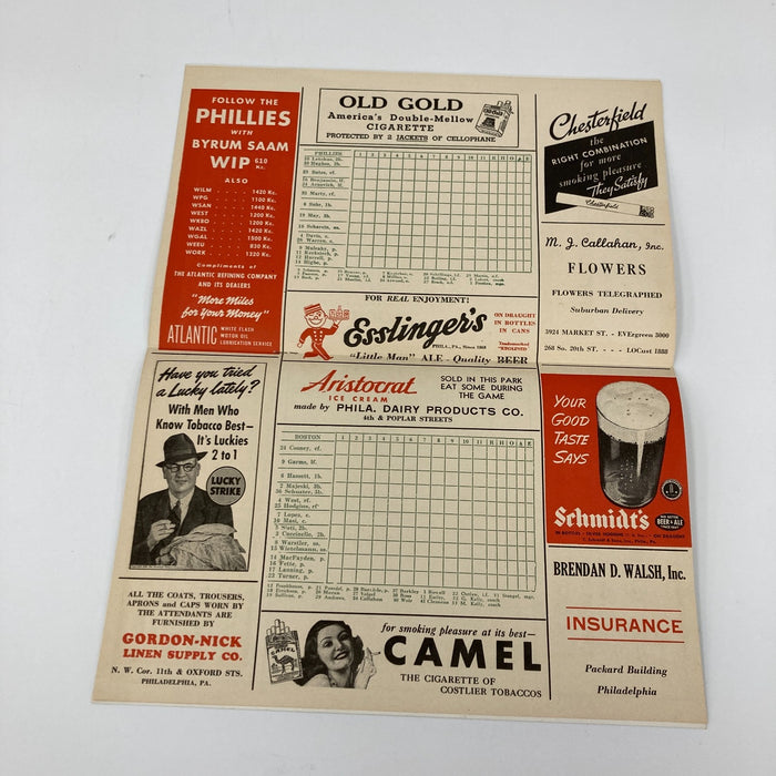 1939 Philadelphia Phillies Team Signed Official Scorecard w/22 Signatures JSA
