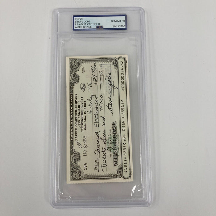 Steve Jobs Signed 1976 Apple Check PSA DNA Graded 10 GEM MINT