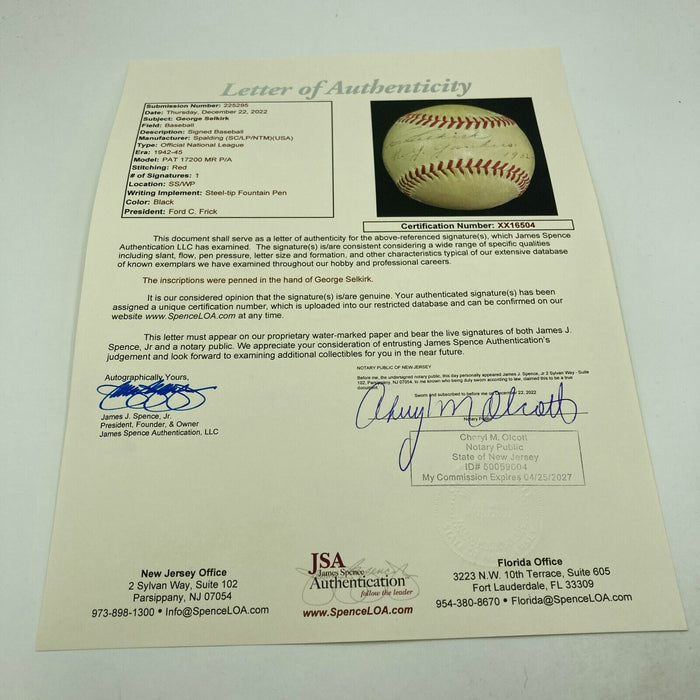 George Selkirk "NY Yankees 1932-42" Single Signed Baseball JSA COA RARE
