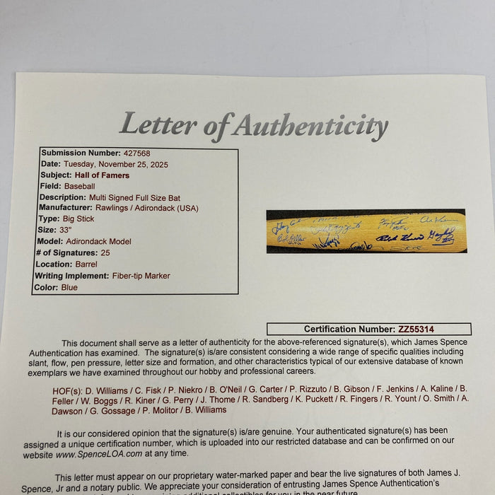 Hall Of Fame Multi Signed Baseball Bat 25 Sigs Kirby Puckett Gary Carter JSA COA