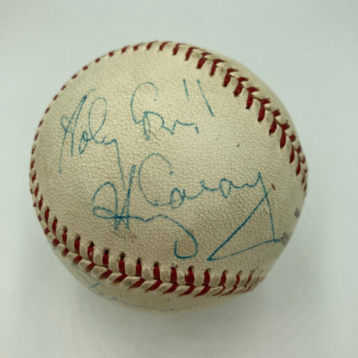 Jack Buck Harry Caray Stan Musial Signed 1960's National League Baseball JSA COA