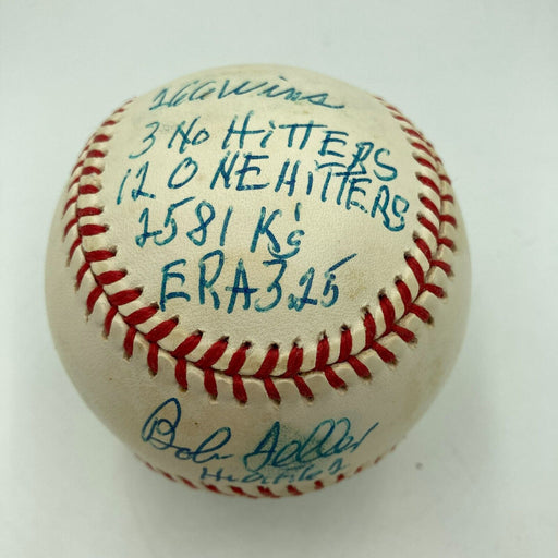 Bob Feller Signed Heavily Inscribed STAT American League Baseball JSA COA