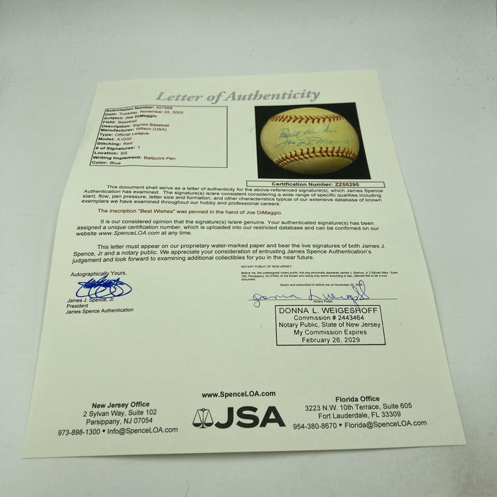 Vintage 1940's Joe Dimaggio Single Signed Baseball JSA COA