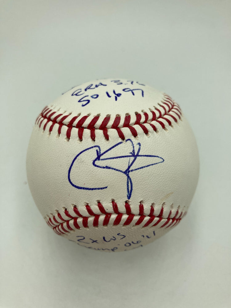Chris Carpenter Signed Heavily Inscribed STAT Baseball JSA COA
