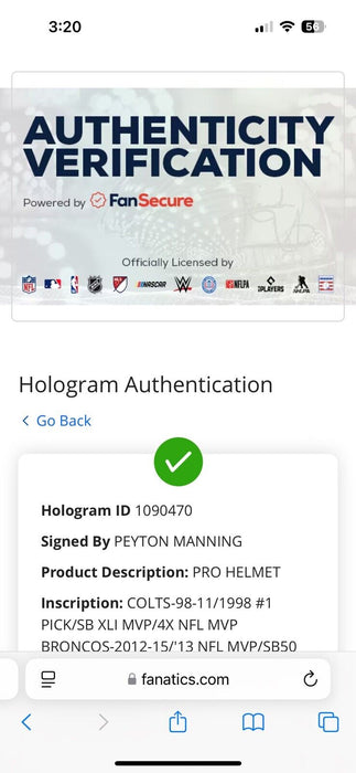 Peyton Manning Signed Indianapolis Colts Denver Broncos STAT Helmet Fanatics