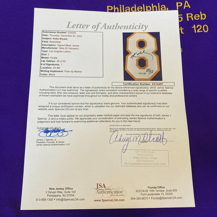 Kobe Bryant Signed 1999 Los Angeles Lakers Game Issued Jersey UDA & JSA COA