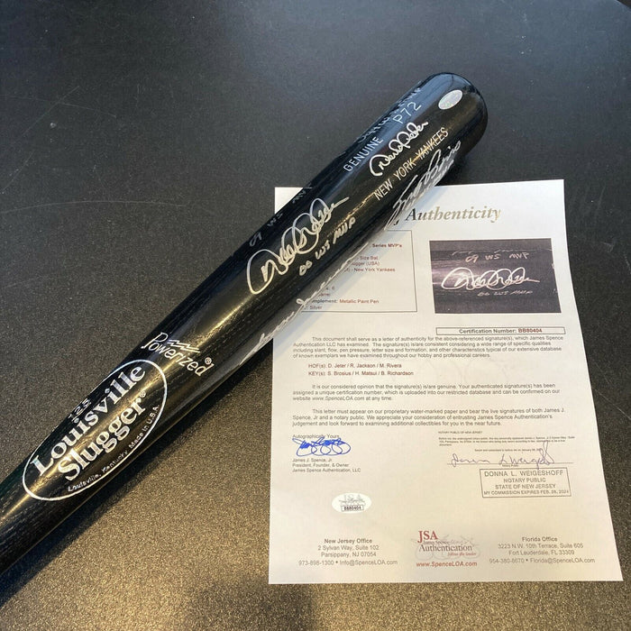 Stunning Derek Jeter & Mariano Rivera Yankees World Series MVP's Signed Bat JSA