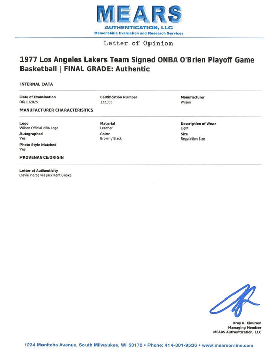 1976–77 Los Angeles Lakers Team Signed Playoffs Game Used Basketball JSA & MEARS