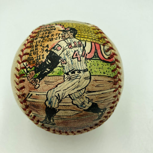 Beautiful Hank Aaron Signed Hand Painted George Sosnak Folk Art Baseball JSA COA