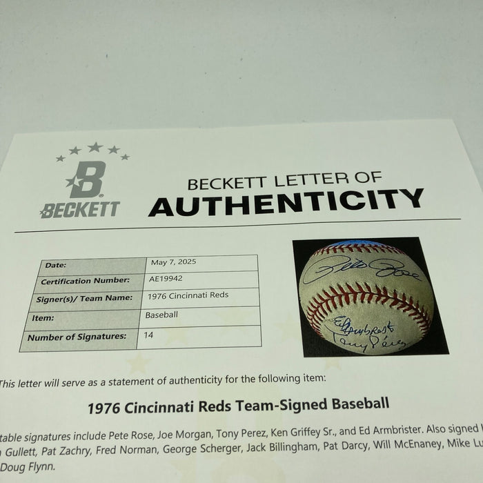 1976 Cincinnati Reds World Series Champs Team Signed Baseball Beckett COA
