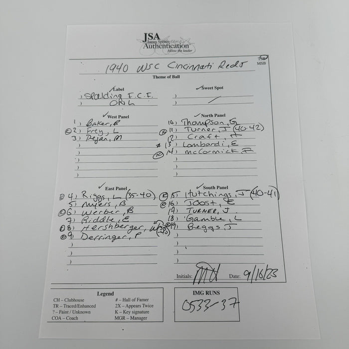 1940 Cincinnati Reds World Series Champs Team Signed Baseball JSA COA