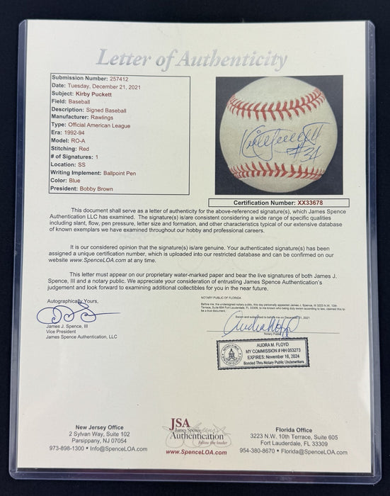 Kirby Puckett Signed Charles Fazzino Hand Painted Pop Art Baseball JSA COA 1/1