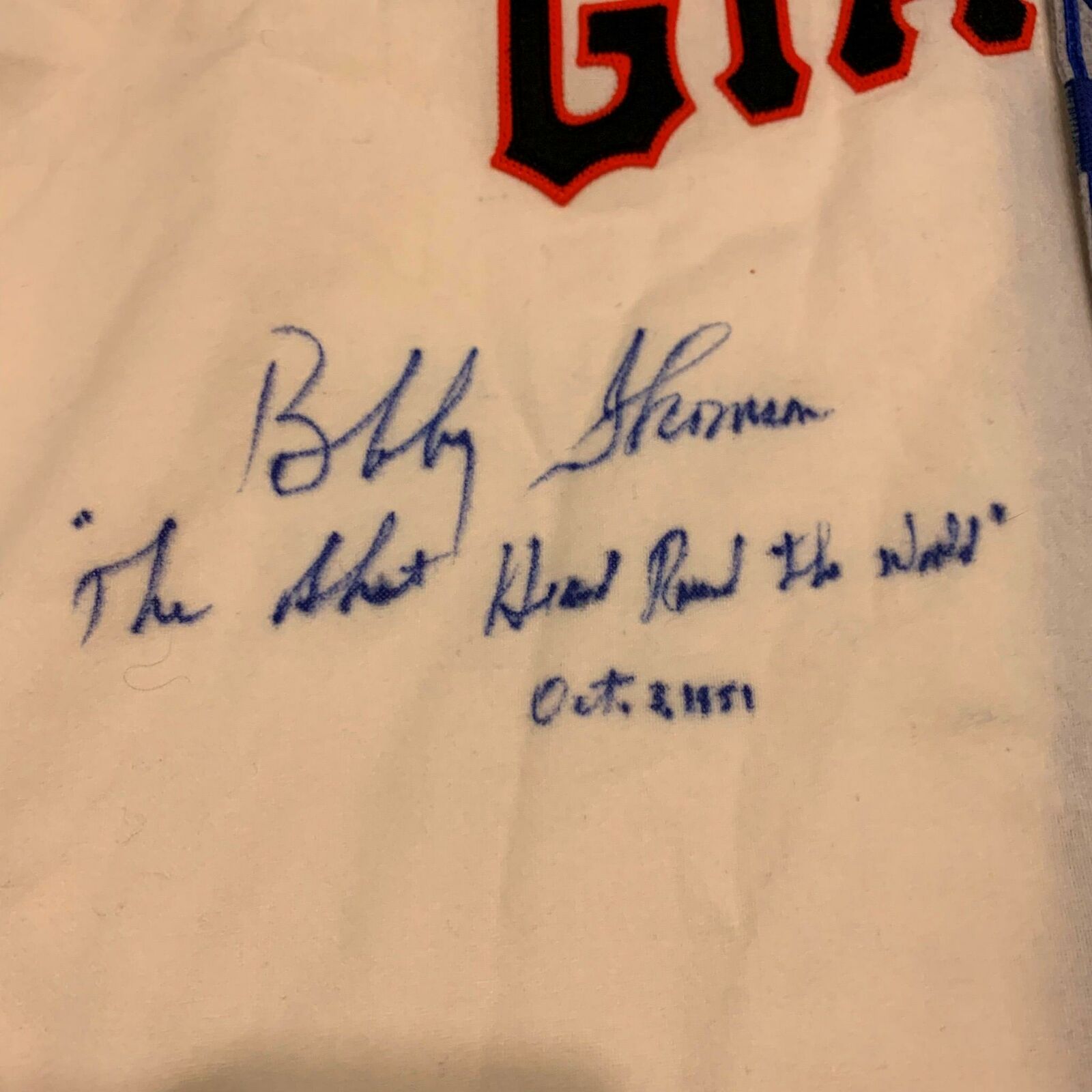 Lot Detail - Bobby Thomson & Ralph Branca Signed Giants/Dodgers Jersey
