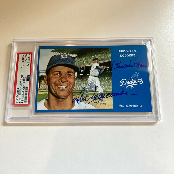 Pee Wee Reese Don Newcombe Signed Autographed Brooklyn Dodgers Postcard PSA DNA