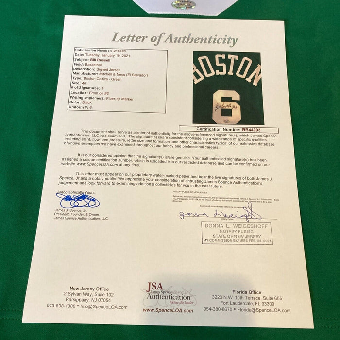 Bill Russell Signed Authentic 1962-63 Mitchell & Ness Boston Celtics Jersey JSA