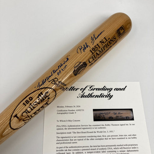 Bobby Thomson Ralph Branca Shot Heard 'Round The World Signed Bat PSA MINT 9