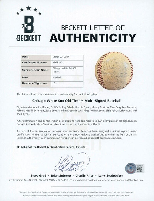 Red Faber Ed Walsh Ray Schalk Moe Berg Hall Of Fame  Signed Baseball Beckett