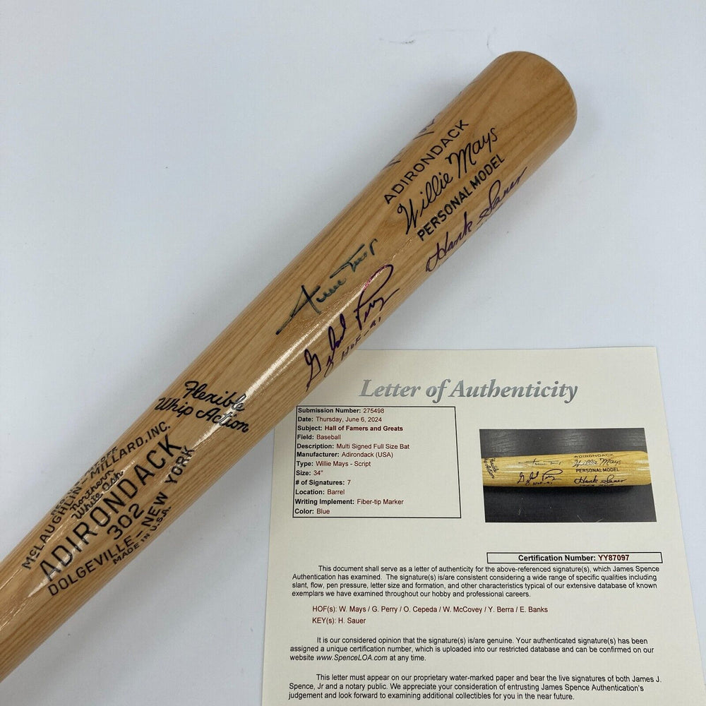 Willie Mays Yogi Berra Ernie Banks MVP Winners Signed Baseball Bat JSA COA