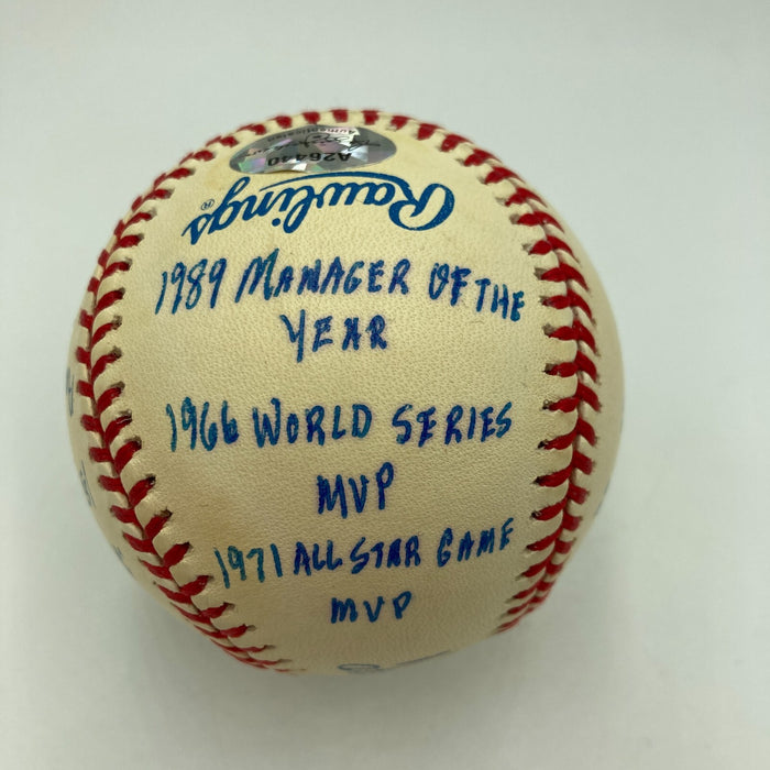 Frank Robinson Signed Heavily Inscribed Career STAT Baseball Reggie Jackson COA