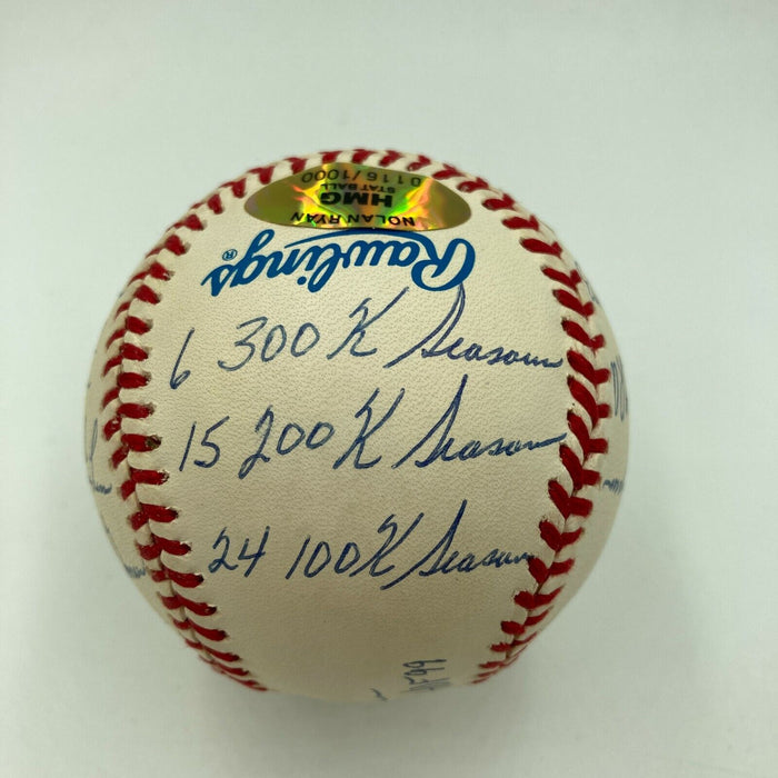 Nolan Ryan Signed Heavily Inscribed STAT American League Baseball JSA COA RARE