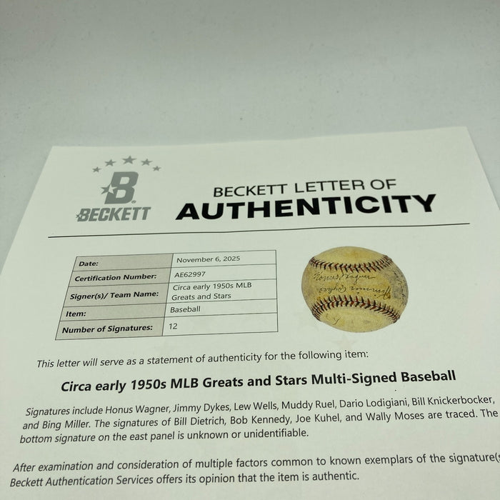 Honus Wagner Sweet Spot Signed Vintage 1940's Baseball Beckett COA