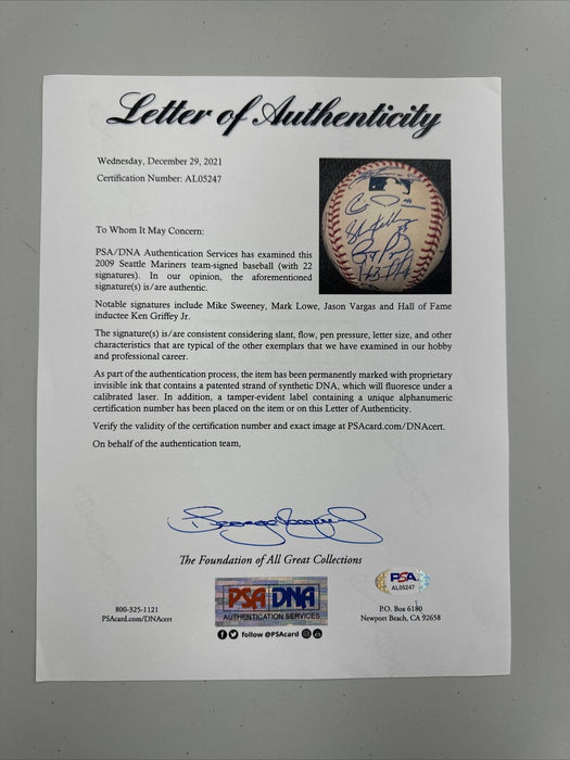 Ken Griffey Jr. 2009 Seattle Mariners Team Signed MLB  Baseball PSA DNA COA