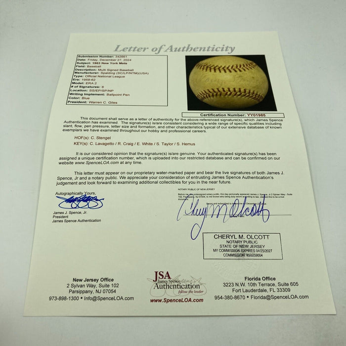 Casey Stengel 1963 New York Mets Multi Signed Game Used Baseball JSA COA