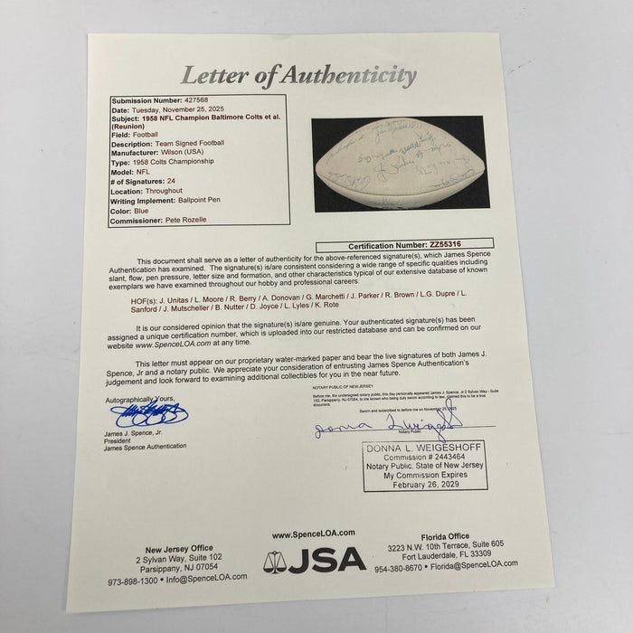 1958 Baltimore Colts NFL Champs Team Signed Football Johnny Unitas JSA COA