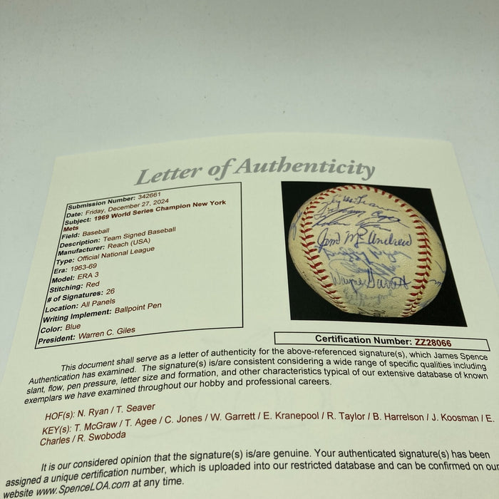 Vintage 1969 New York Mets WS Champs Team Signed Baseball Nolan Ryan Seaver JSA